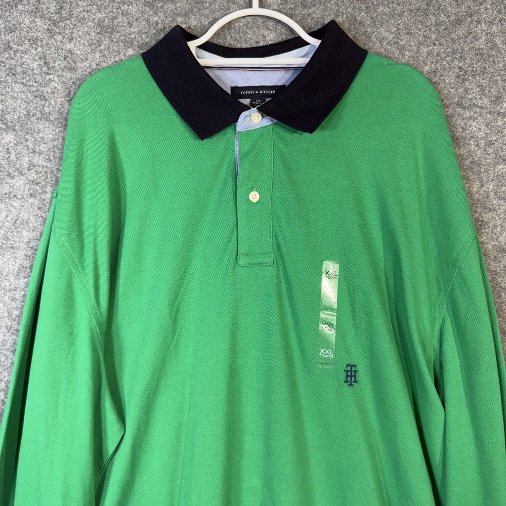 Tommy Hilfiger Casual Fit Men's Long Sleeve Green Embroidered Polo Size XXL NEW
